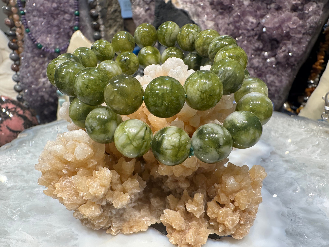Green Serpentine 12mm gemstone bracelet