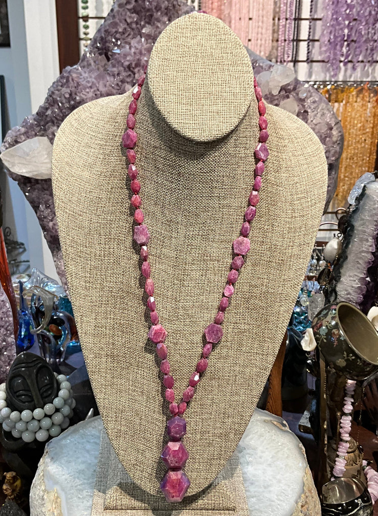 Rare Old Stock Natural Ruby Faceted Hexagon Gemstone Beads Necklace