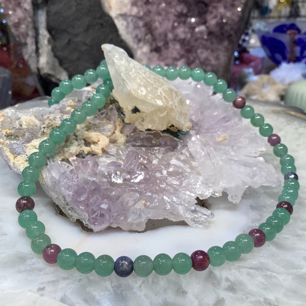 Green Aventurine & Natural Red Ruby / Sapphires Gemstone Bead Necklace