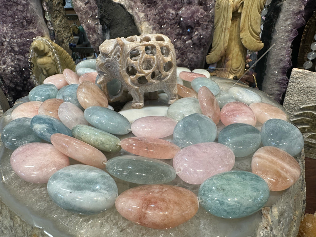 Stunning Large Blue Aquamarine Pink Morganite Oval Nugget Gemstone Beads