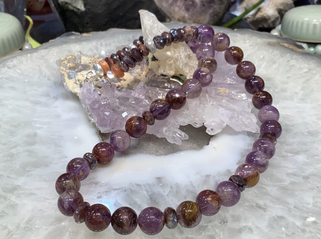 Amethyst with Auralite & Moonstone Gemstone Necklace