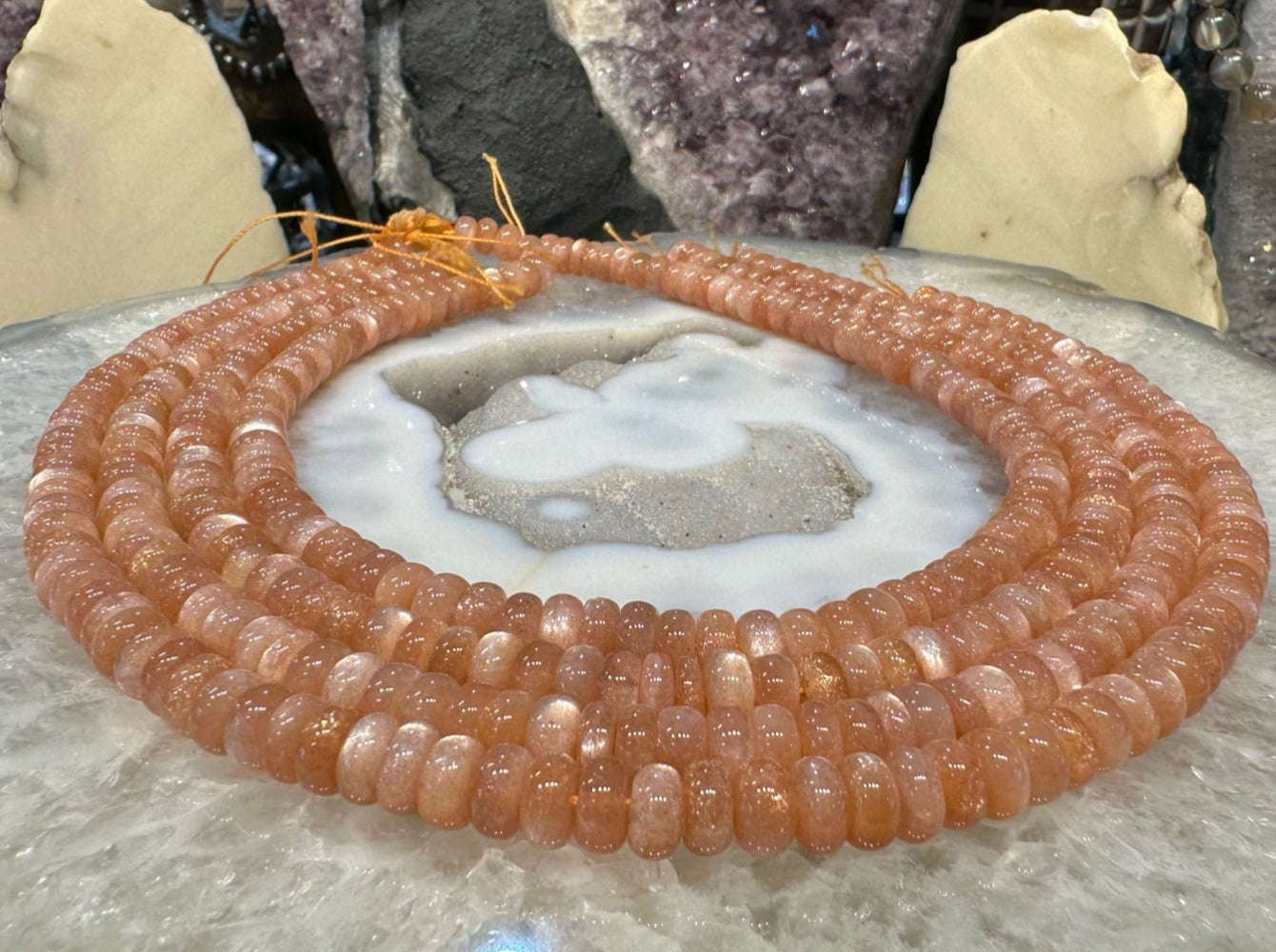 8mm Natural Peach Moonstone Rondelle Gemstone Beads