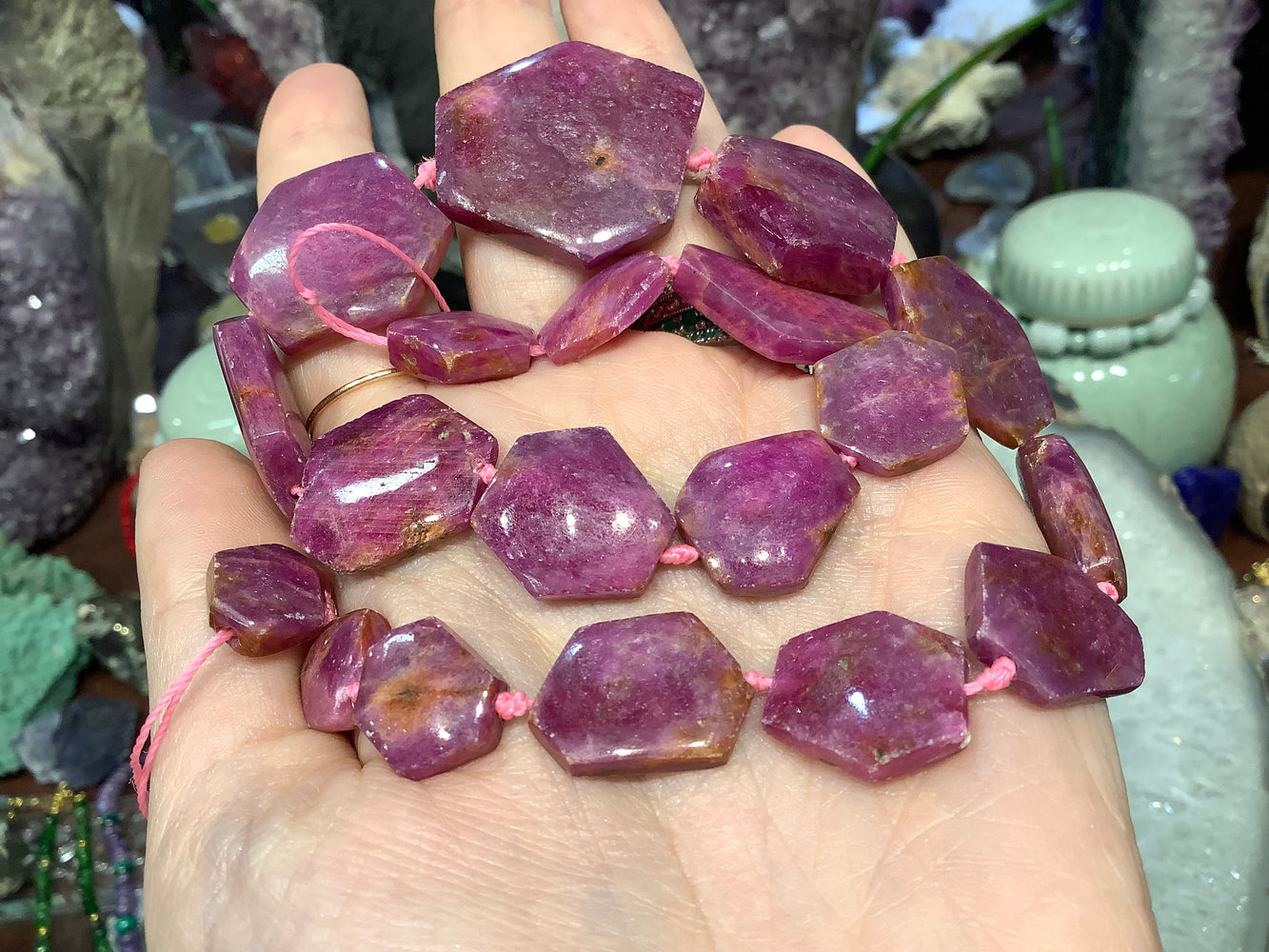 Large Old Stock Natural Red Ruby Hexagon Gemstone Beads