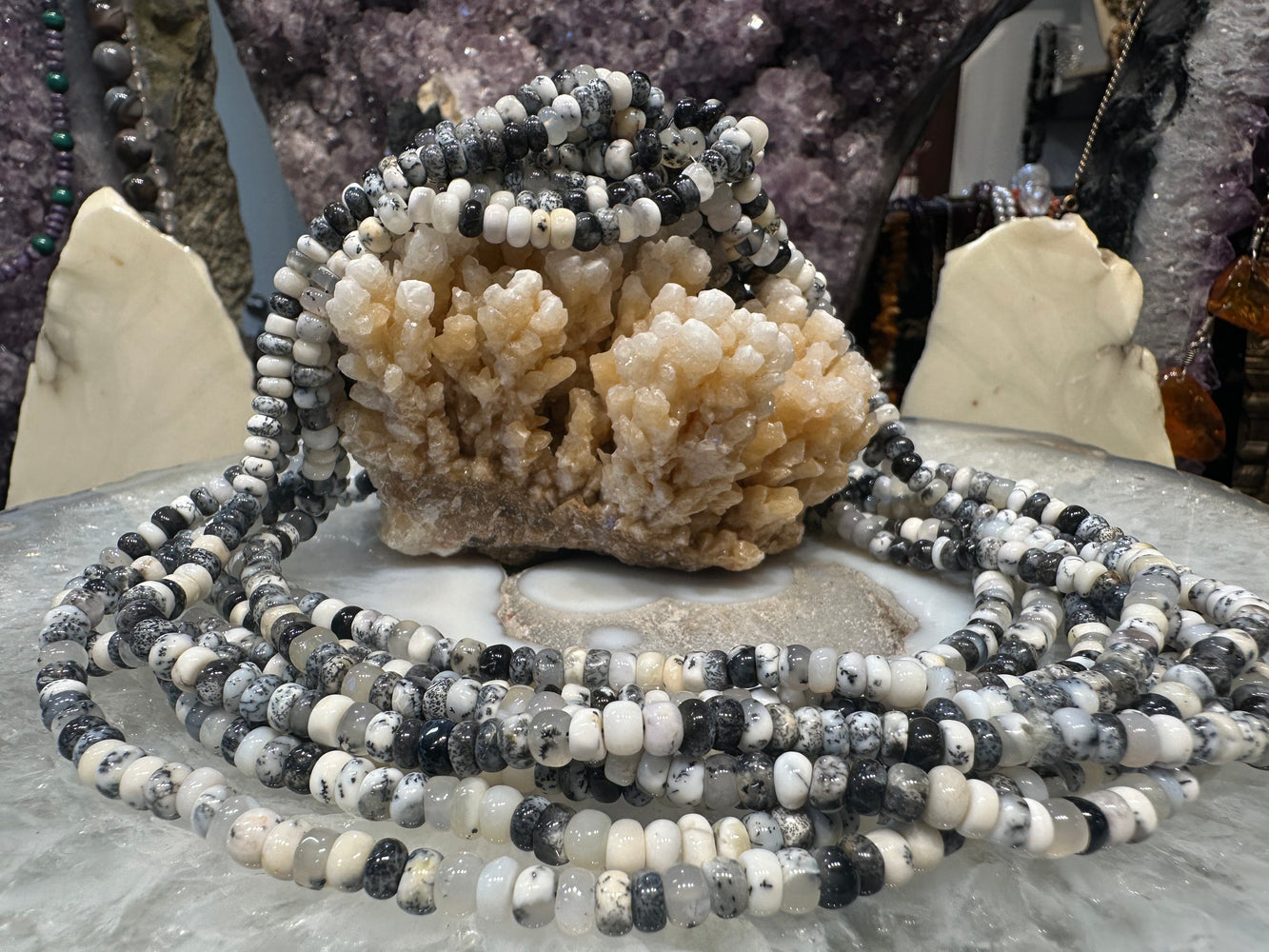 Dendrite opal 5mm smooth rondelle gemstone beads