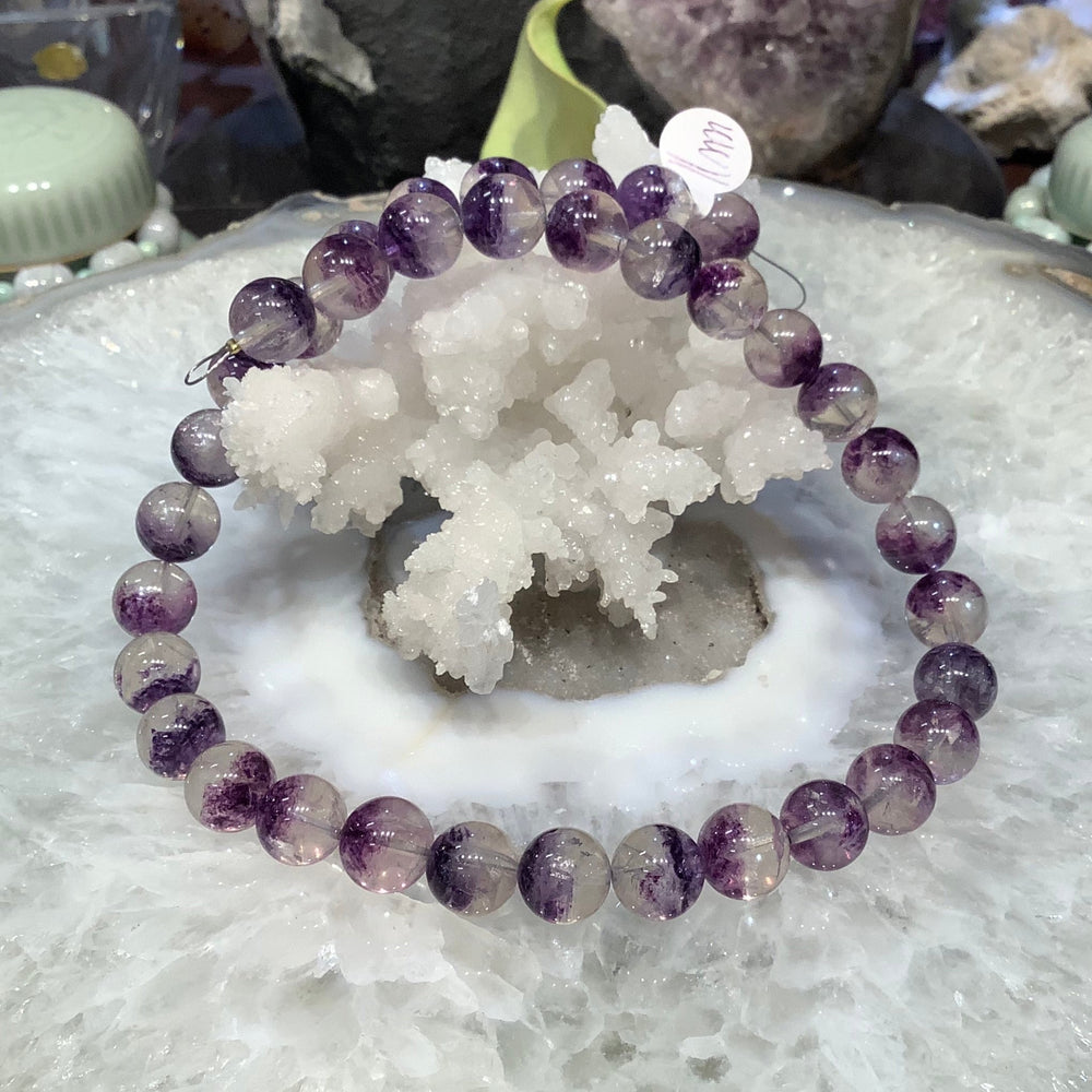 Stunning Rare 11mm Purple Fluorite in Quartz Gemstone Strand