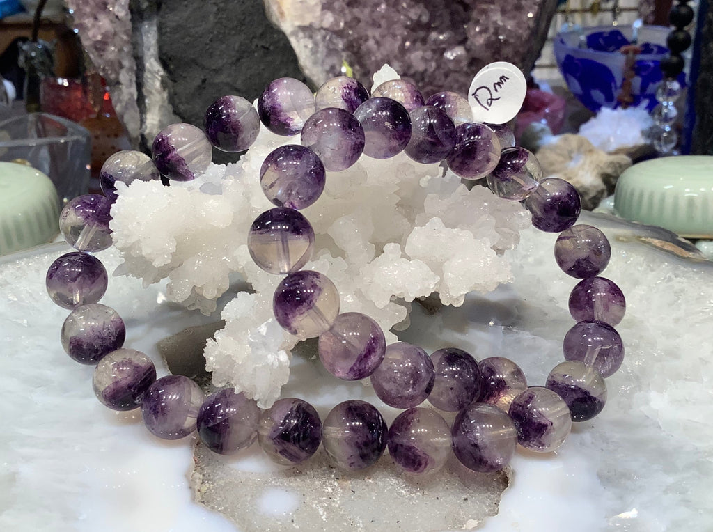 Stunning Rare 12mm Purple Fluorite in Quartz Gemstone Strand