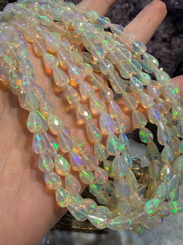 Ethiopian fire opal faceted teardrop gemstone beads