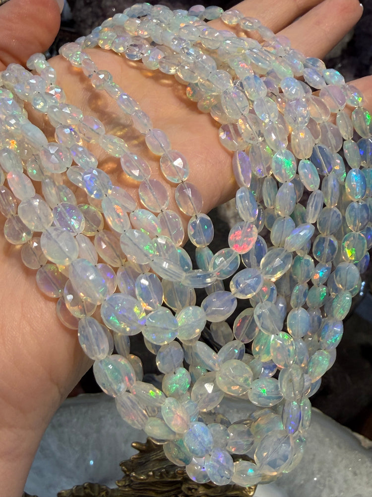 Ethiopian fire opal faceted oval gemstone beads