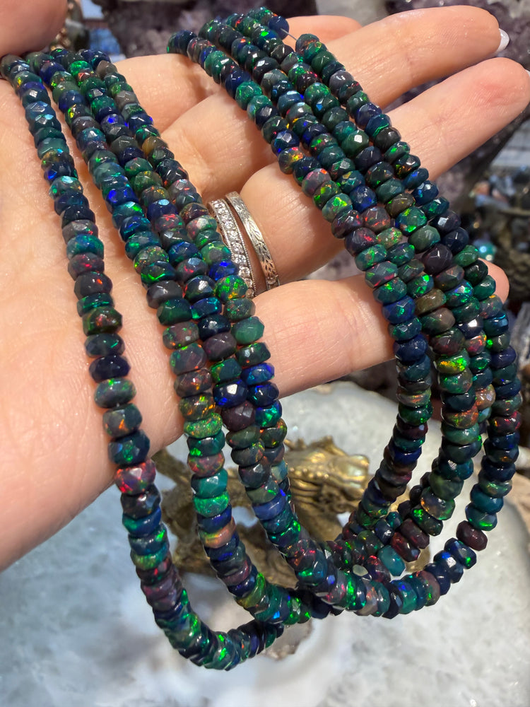 3.5-5mm Natural Black Opal Faceted Gemstone Rondelle Beads