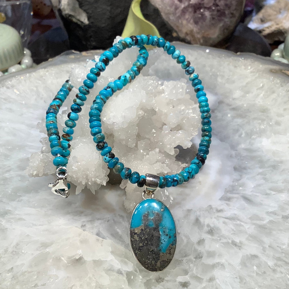 Beautiful Natural Turquoise Gemstone Necklace with Sterling Turquoise Pendant