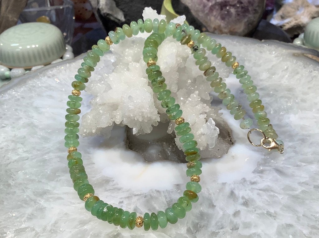 Natural Green Chrysoprase Rondelle Gemstone Necklace