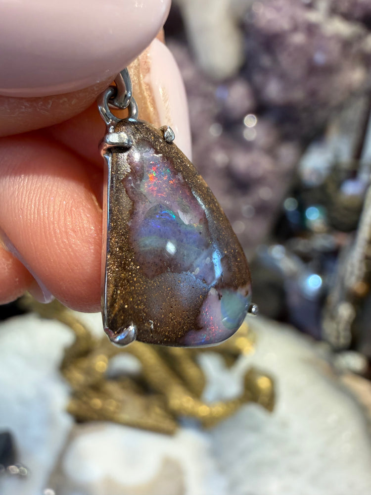 Boulder Opal Sterling Silver Silver Gemstone Pendant