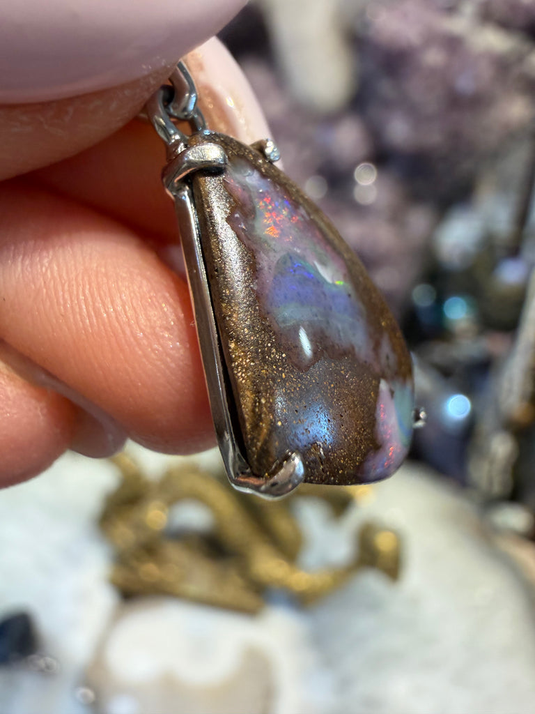 Boulder Opal Sterling Silver Silver Gemstone Pendant