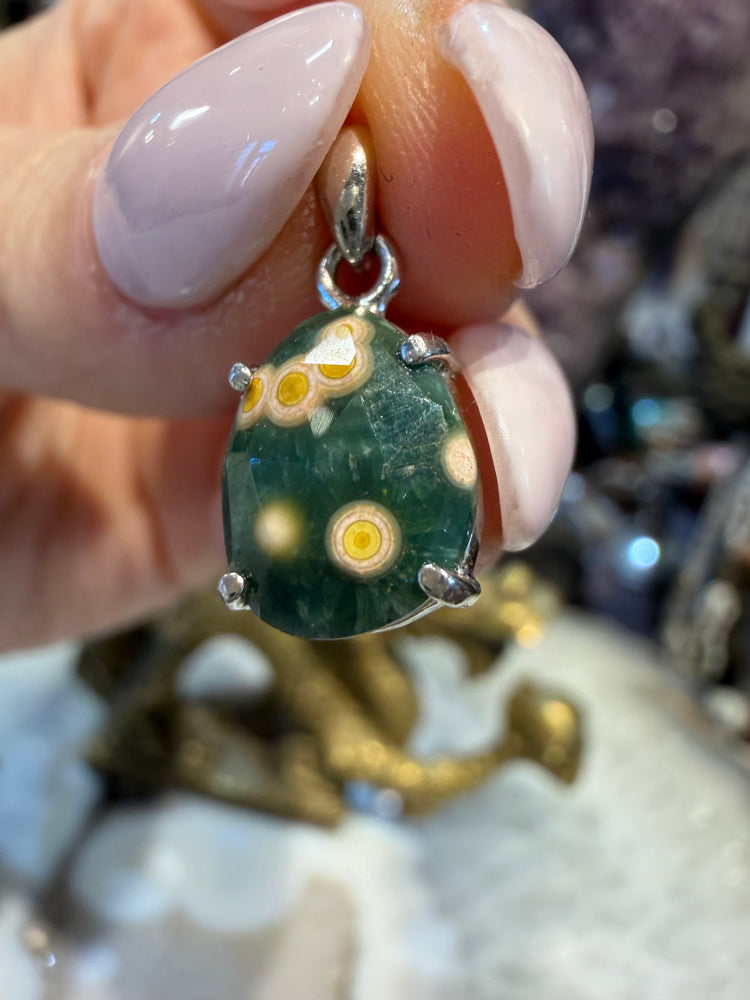 Faceted Bevel Cut Ocean Jasper Sterling Silver Pendant