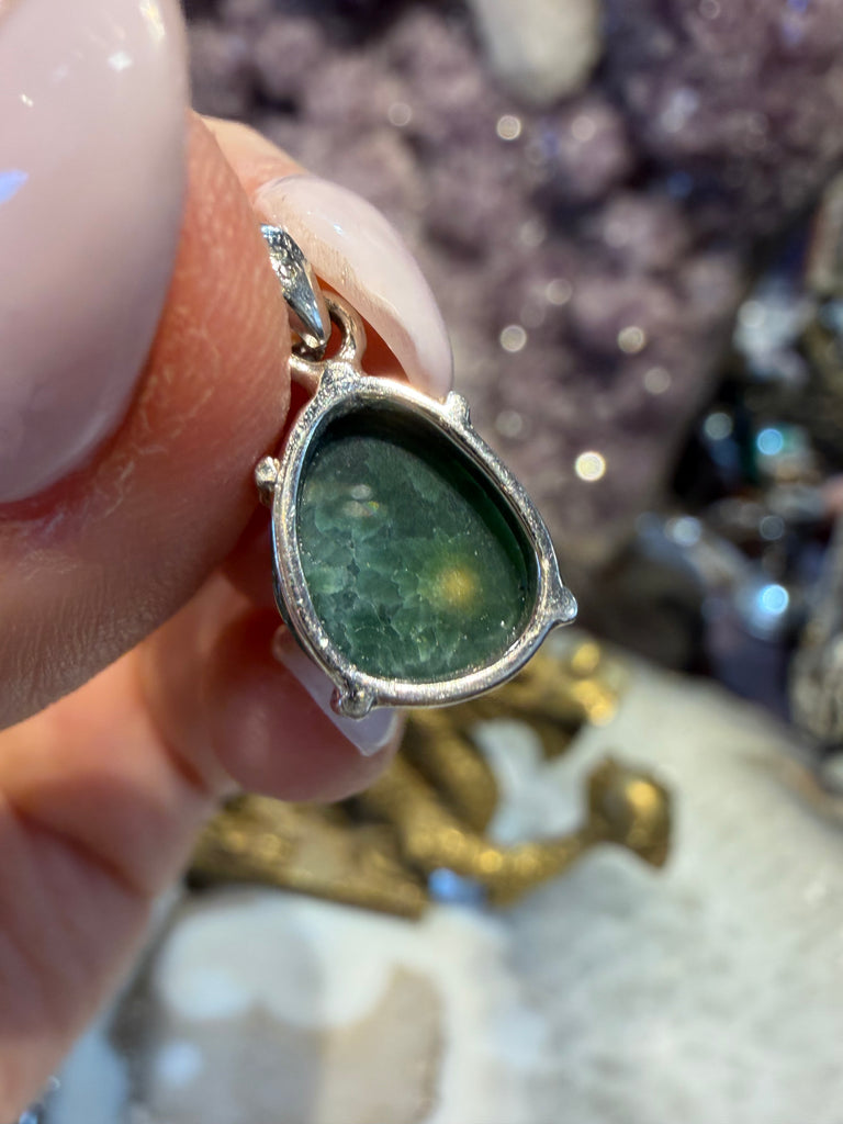 Faceted Bevel Cut Ocean Jasper Sterling Silver Pendant