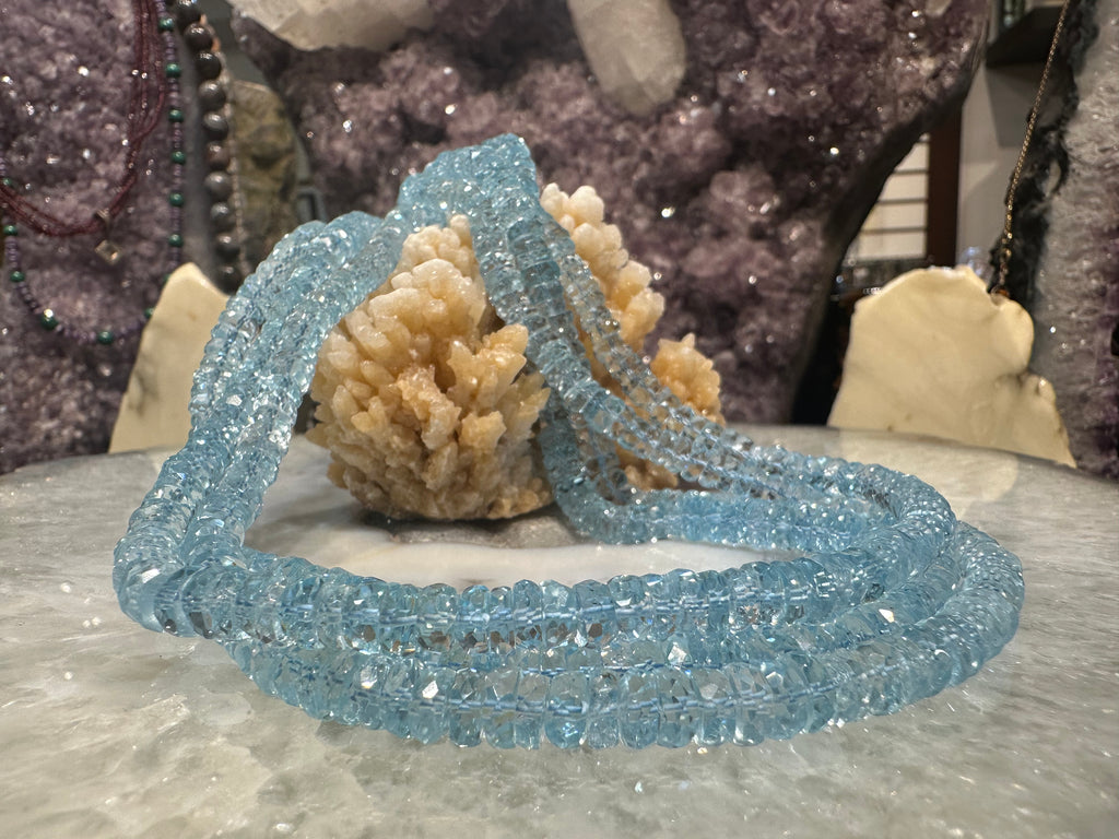 Stunning Blue topaz 6mm faceted tyre gemstone beads