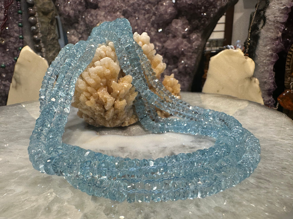 Stunning Blue topaz 6mm faceted tyre gemstone beads