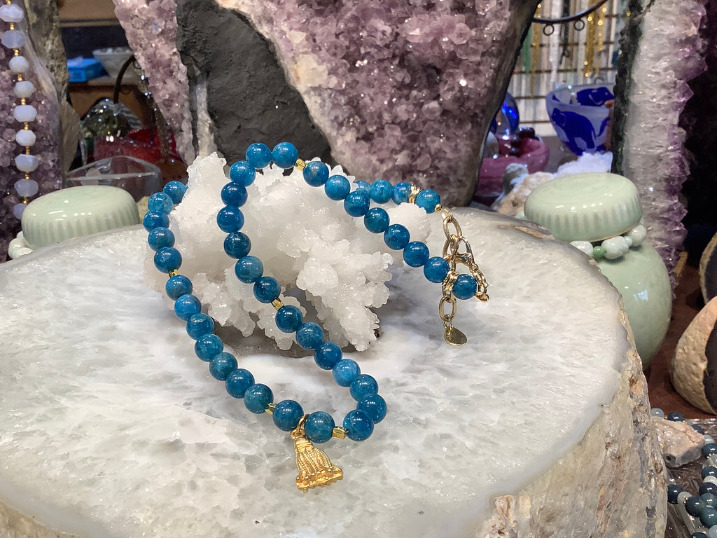 Natural 8mm Aqua Blue Apatite Gemstone Necklace