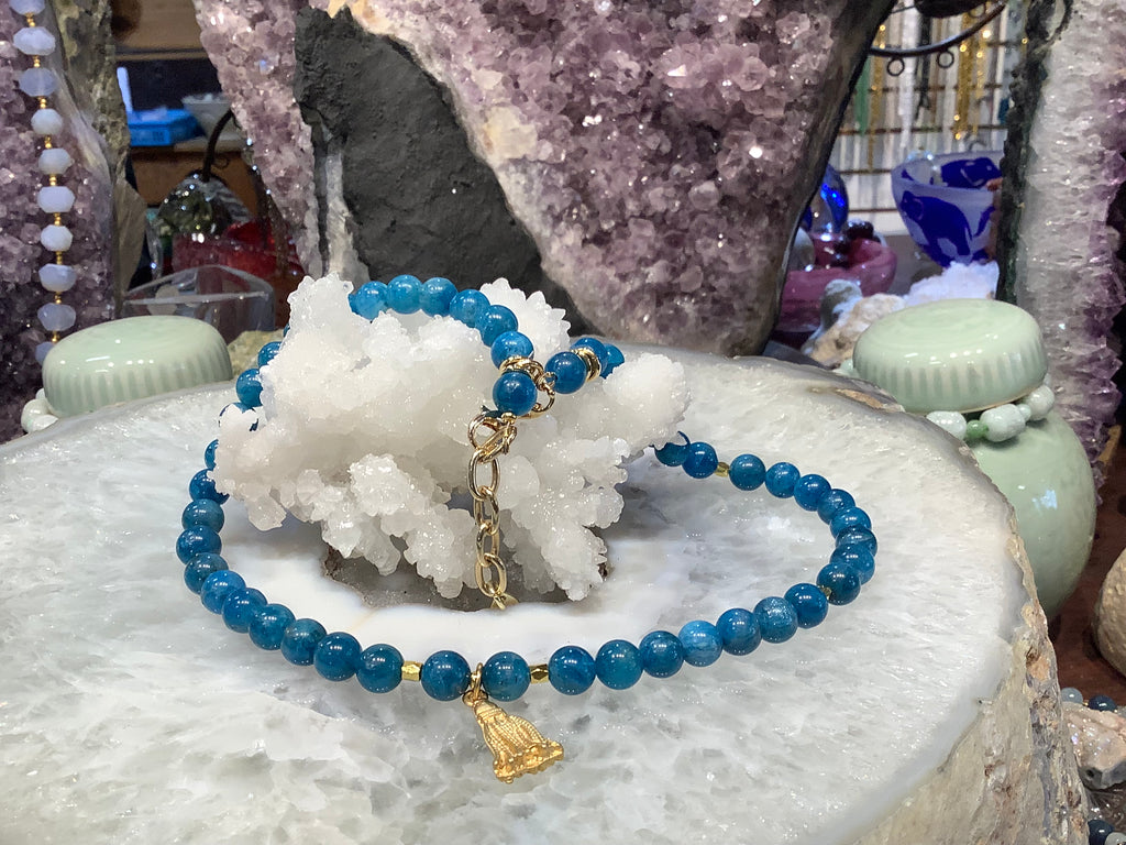 Natural 8mm Aqua Blue Apatite Gemstone Necklace