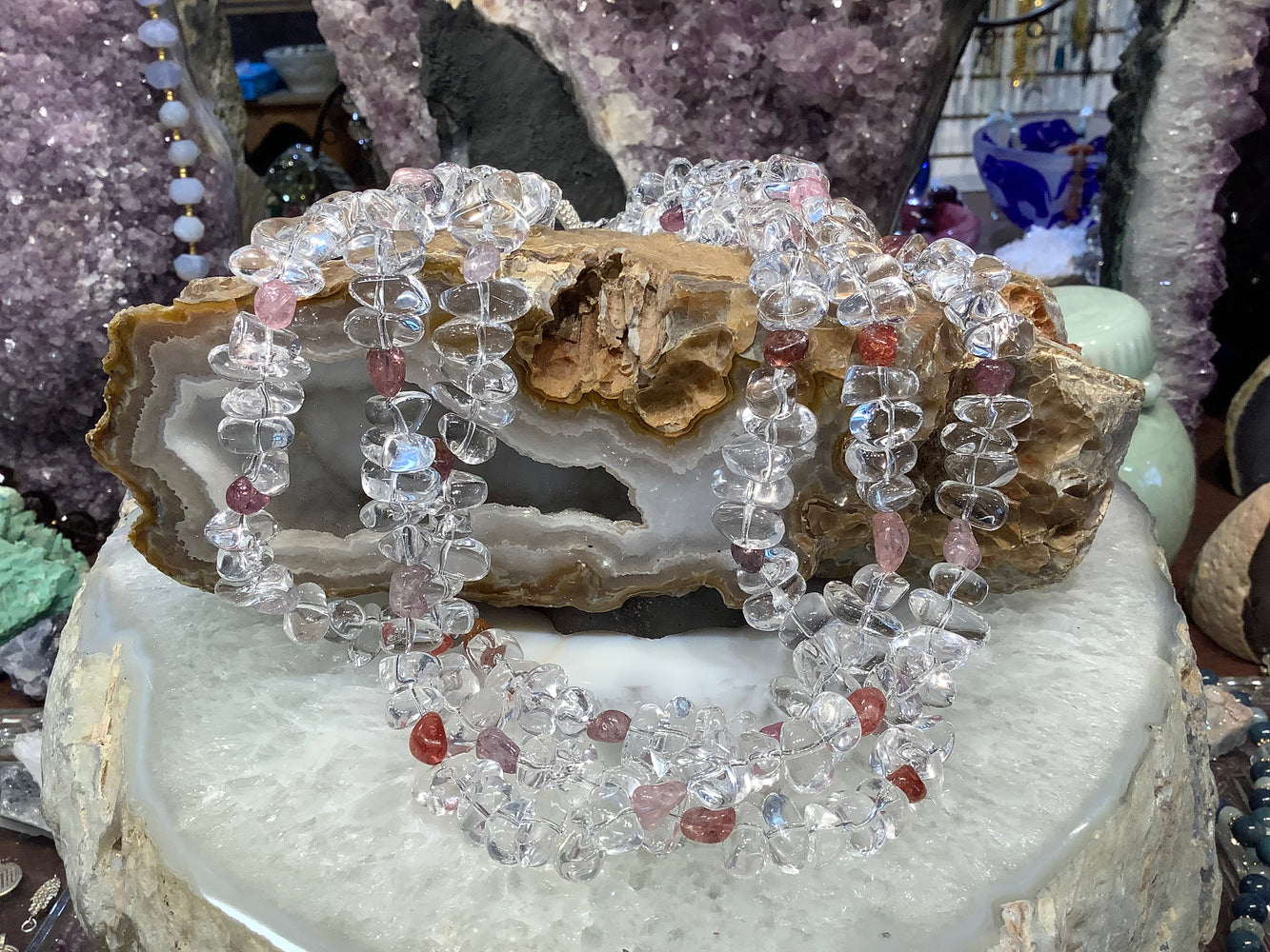Sparkling Rock Crystal & Multicolor Spinel Nugget Gemstone Necklace