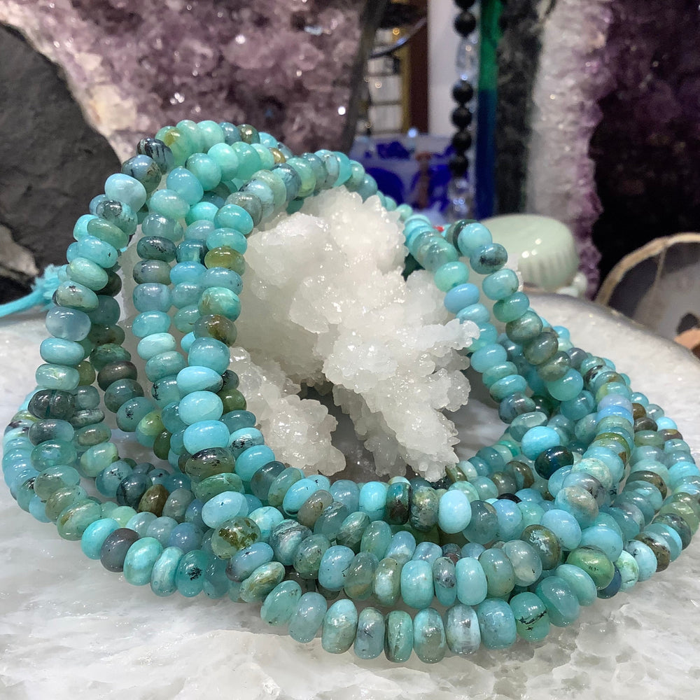 Beautiful Natural Peruvian Aqua Blue Opal Gemstone Rondelles