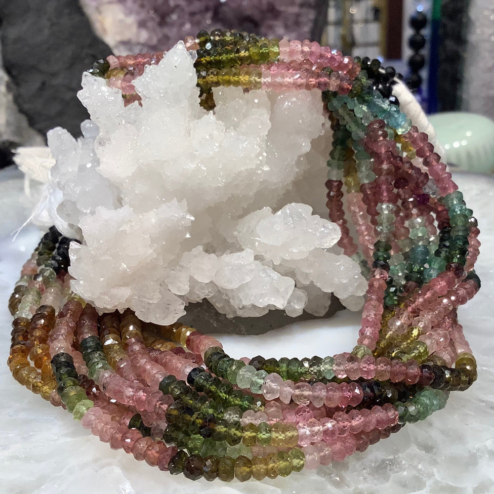 Sparkling 4mm Multicolor Tourmaline Faceted Gemstone Rondelle Beads