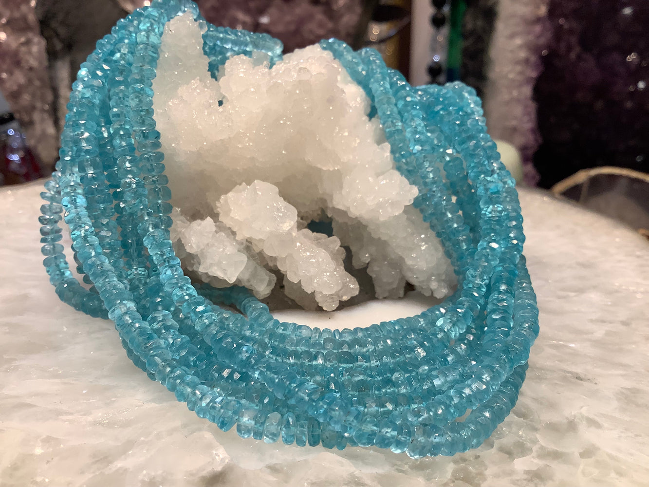 4mm Aqua Blue Apatite Faceted Rondelle Gemstone Beads
