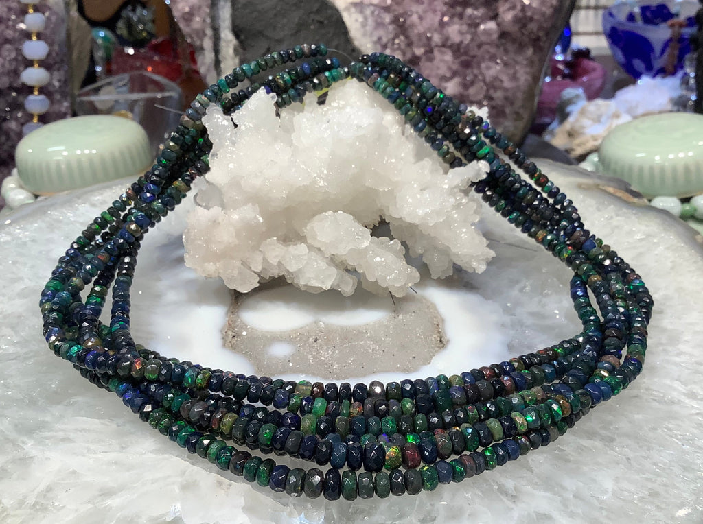 4-6mm Natural Black Opal Faceted Gemstone Beads