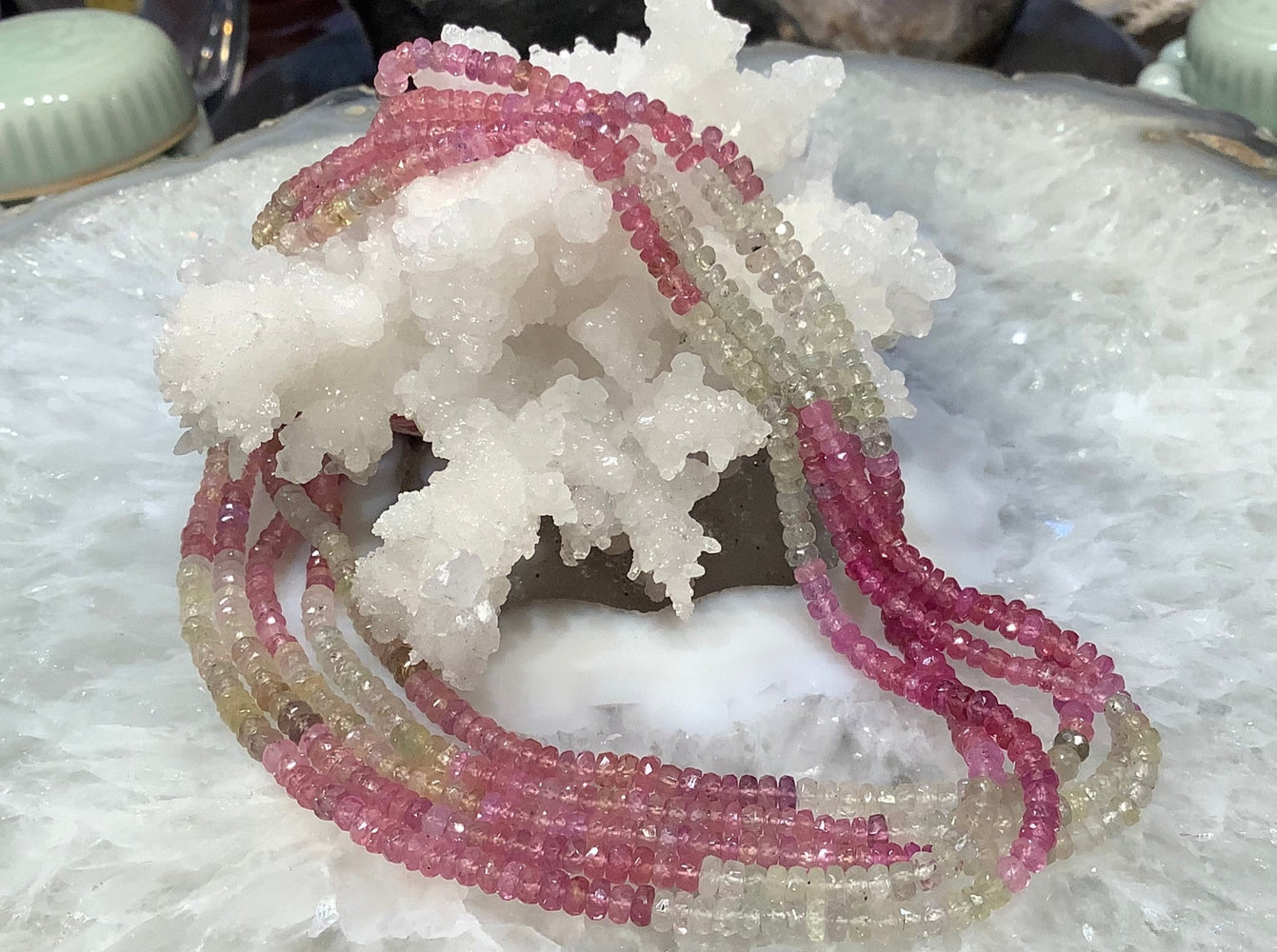 Stunning Natural Pink Green Umba Sapphire Faceted Cut Gemstone Rondelle Beads