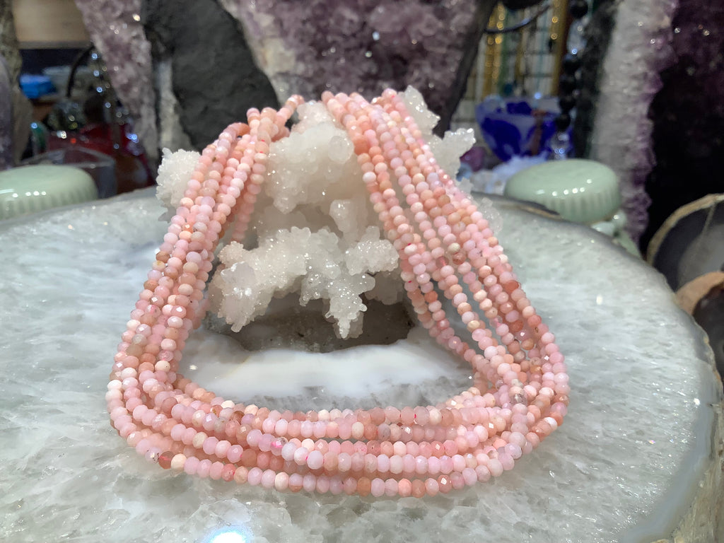 3x 2mm Faceted Peru Pink Opal Gemstone Faceted Rondelle Beads