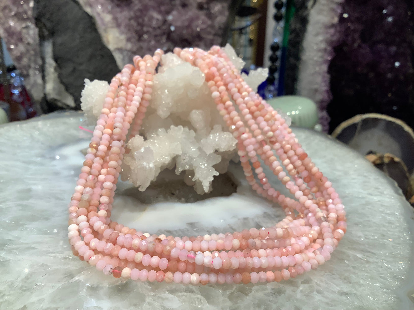 3x 2mm Faceted Peru Pink Opal Gemstone Faceted Rondelle Beads