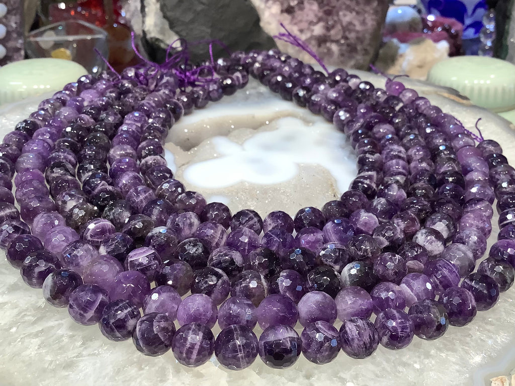 Chevron amethyst faceted 10mm gemstone beads