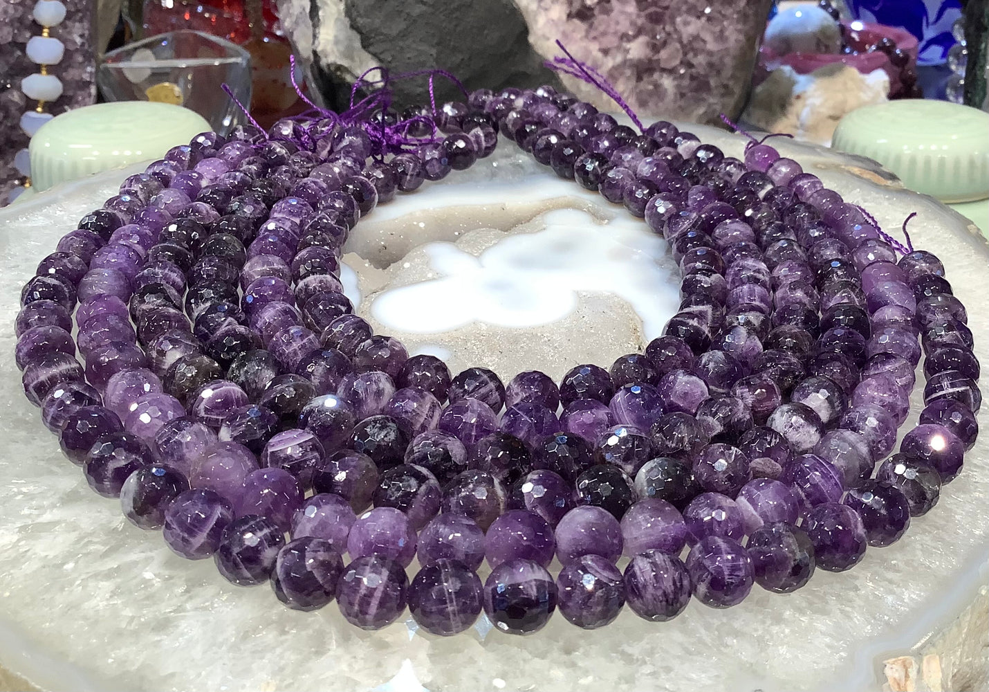Chevron amethyst faceted 10mm gemstone beads