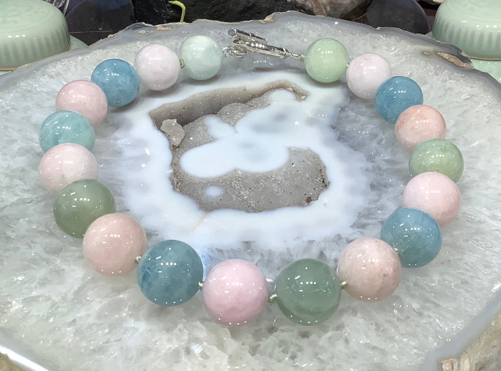 Stunning 20mm mixed morganite & aquamarine gemstone necklace