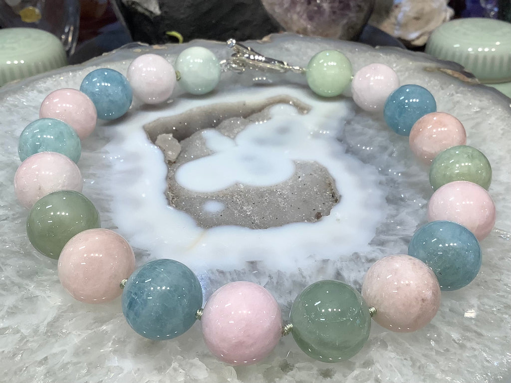 Stunning 20mm mixed morganite & aquamarine gemstone necklace