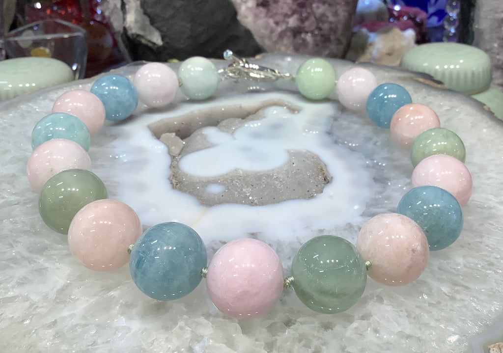 Stunning 20mm mixed morganite & aquamarine gemstone necklace
