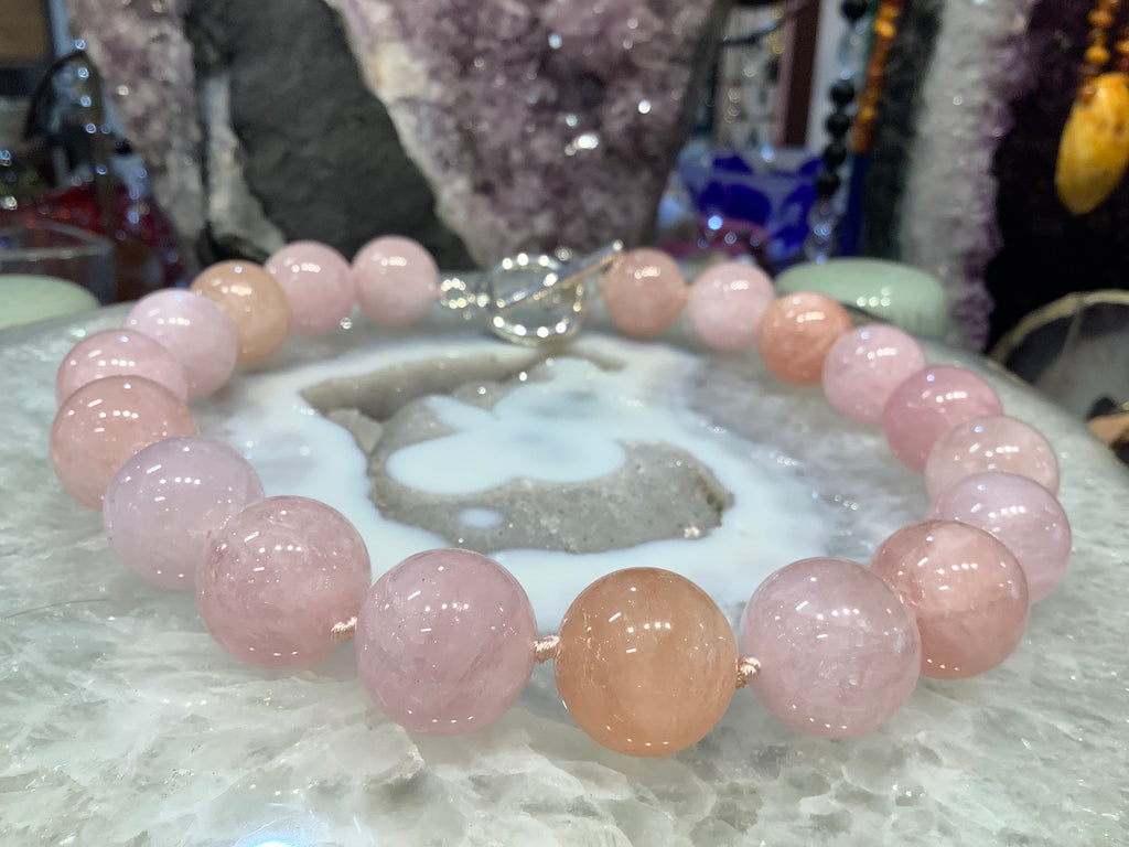 Stunning pink morganite 20mm knotted gemstone necklace