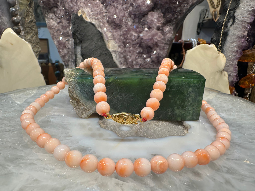 Natural Angelskin coral 7mm necklace