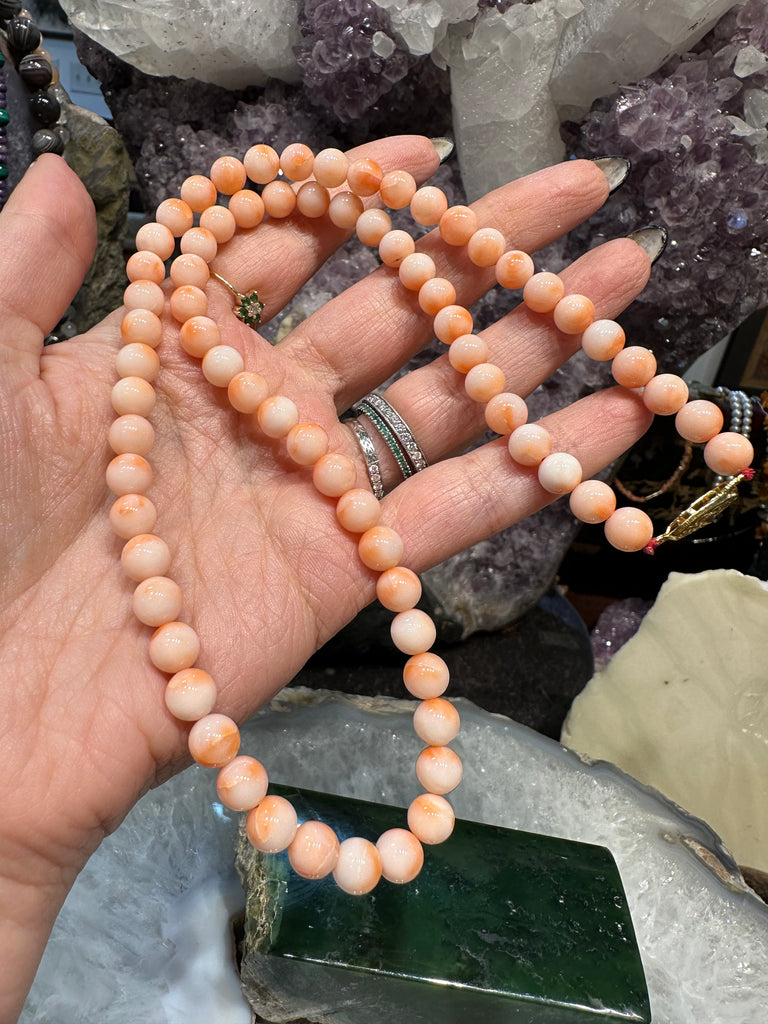 Natural Angelskin coral 7mm necklace