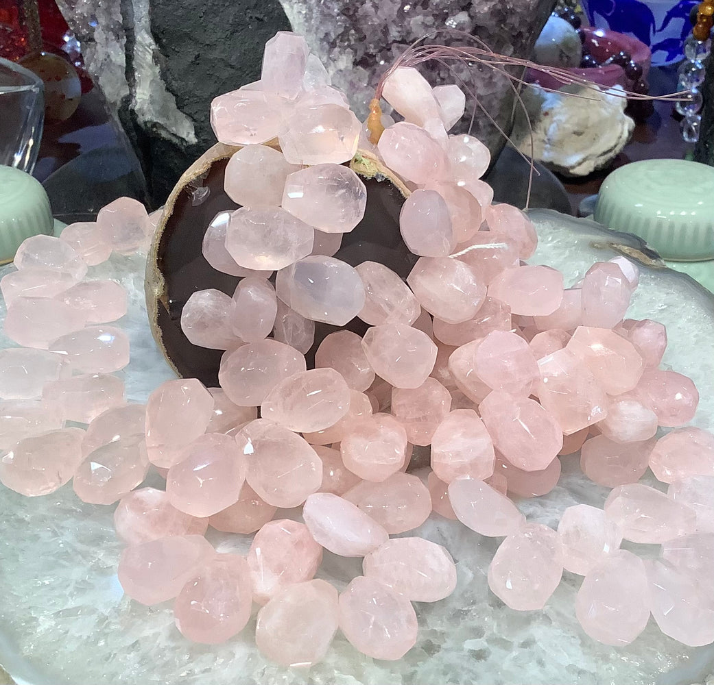 Natural Rose Quartz Faceted Top Drilled Gemstone Beads