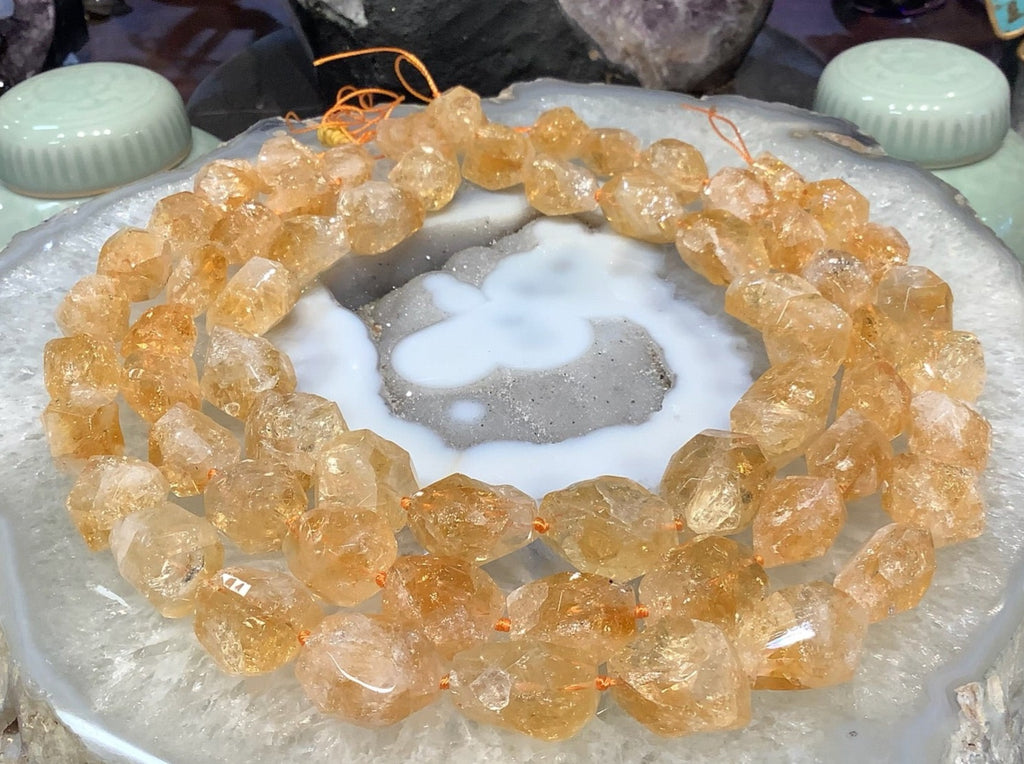 Golden Citrine Faceted Cut Nugget Gemstone Beads