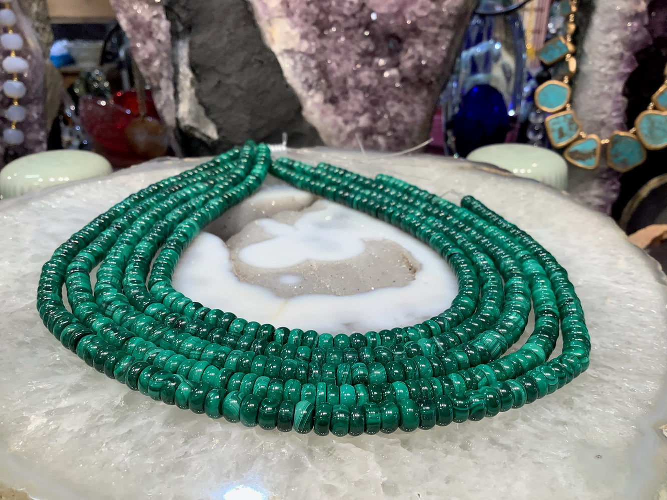 6mm Green Malachite Gemstone Rondelle Beads