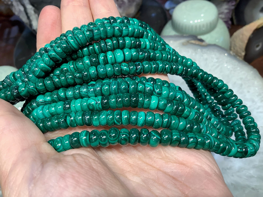 6mm Green Malachite Gemstone Rondelle Beads