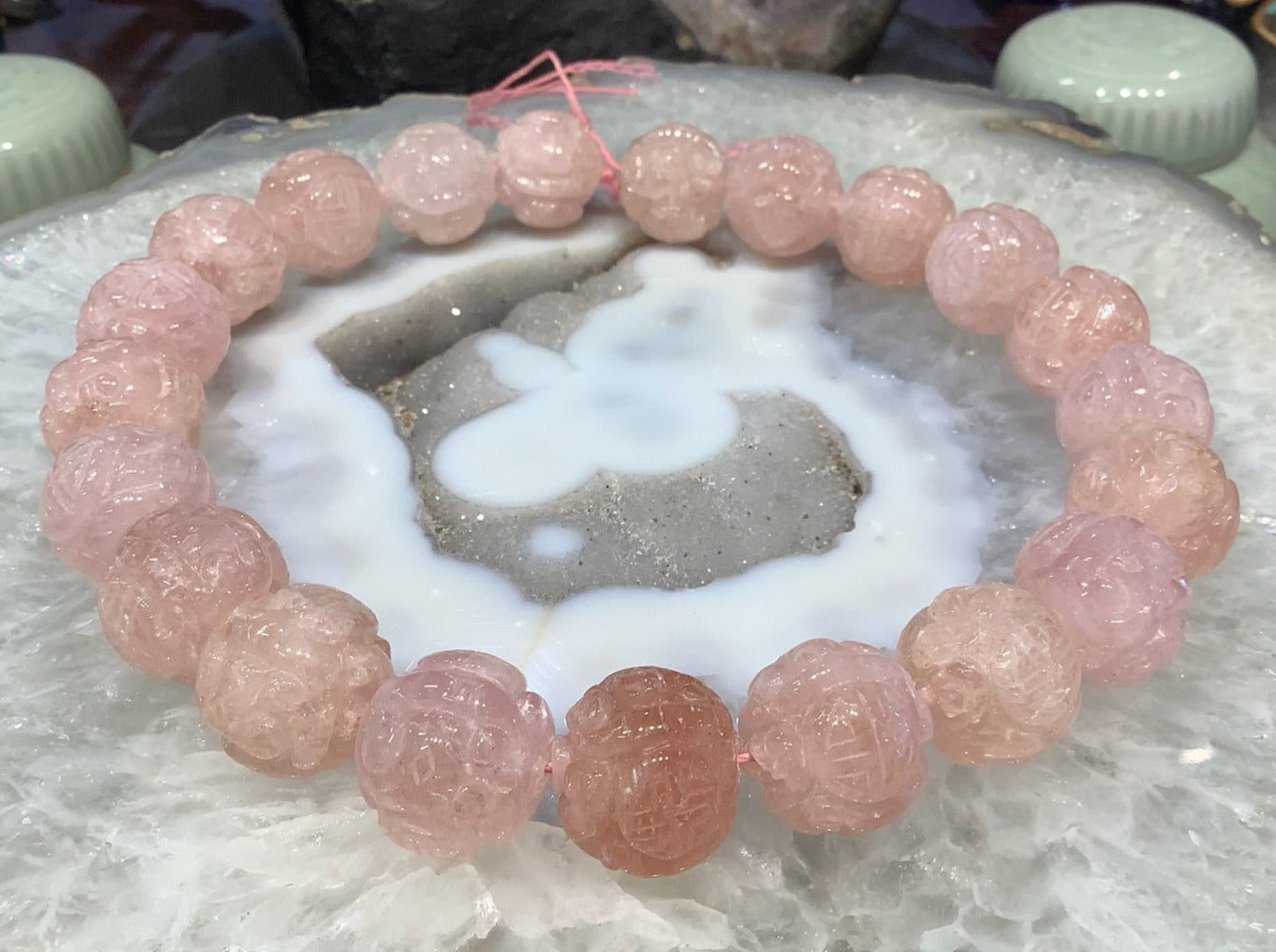 19mm Beautiful Pink morganite large carved dragon round gemstones beads