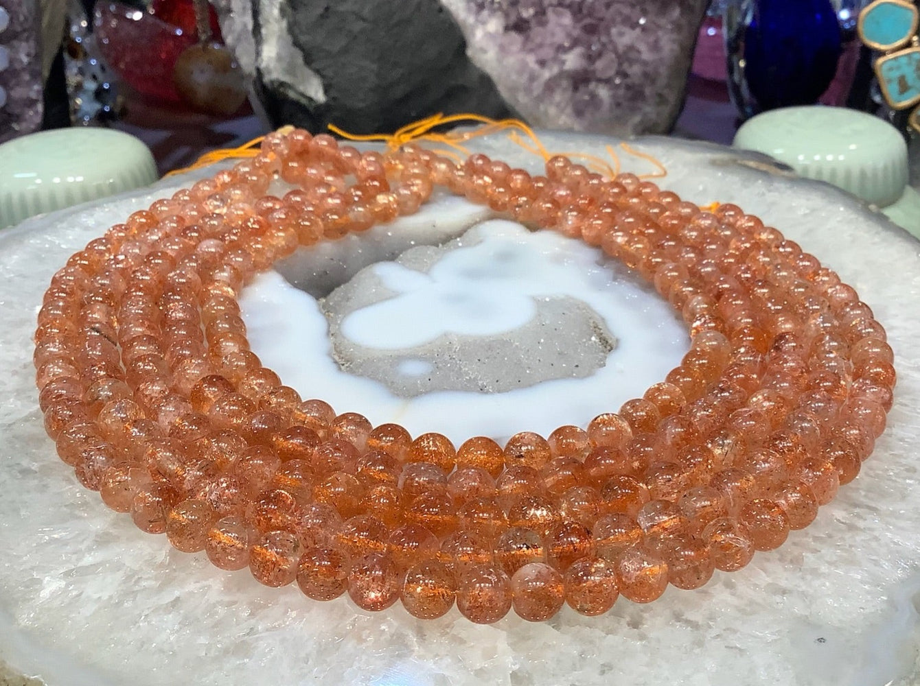 8mm Natural orange sunstone round sparkle flash gemstone beads
