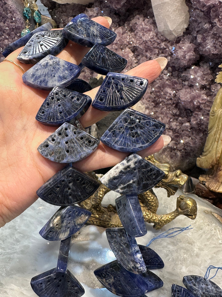 Sodalite carved fan 34x21mm gemstones