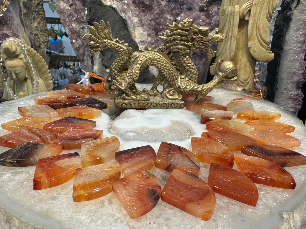 Carnelian carved fan 35x24mm gemstone