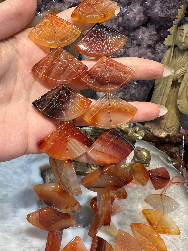 Carnelian carved fan 35x24mm gemstone