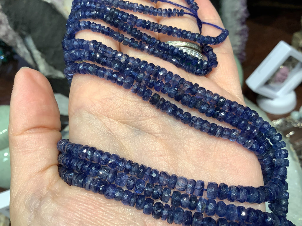 Natural Blue Kyanite faceted rondelle gemstone beads