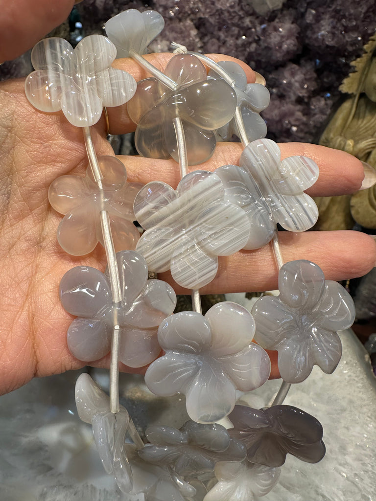 Banded Agate flower carving gemstones